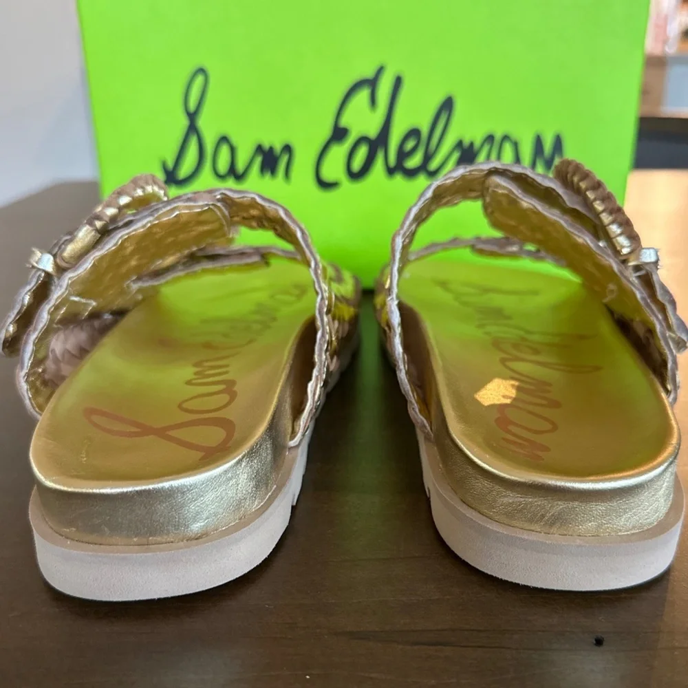 Sam Edelman Tiffanie Slide Footbed Sandal Slide Bright Gold Leather Sz 6.5 NEW - Picture 4 of 9